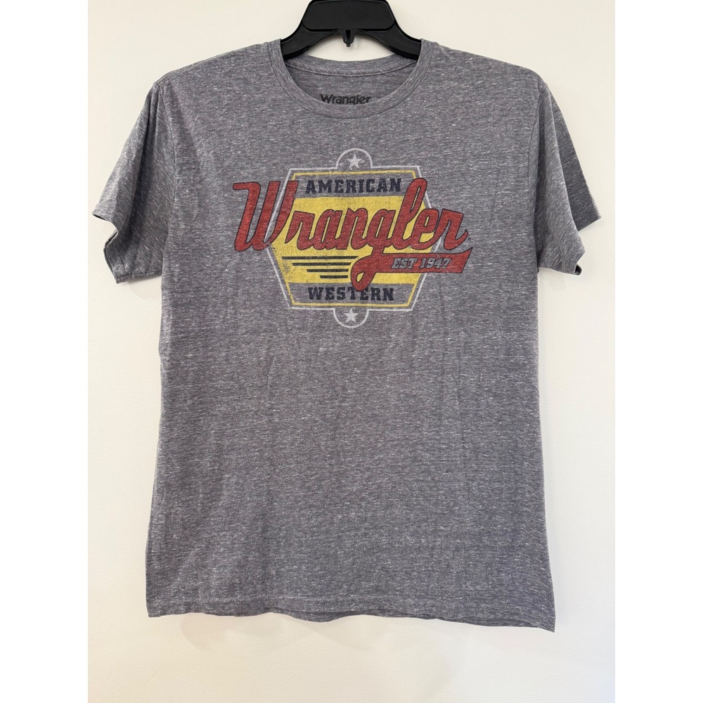 Wrangler Mens Gray Heather American Western Graphic T-Shirt Gold Edition Large